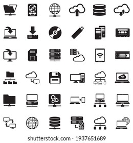 Data Storage Icons. Black Flat Design. Vector Illustration.