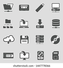 Data Storage Icons. Sticker Design. Vector Illustration.