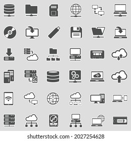 Data Storage Icons. Sticker Design. Vector Illustration.