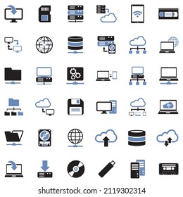 Data Storage Icons. Two Tone Flat Design. Vector Illustration.