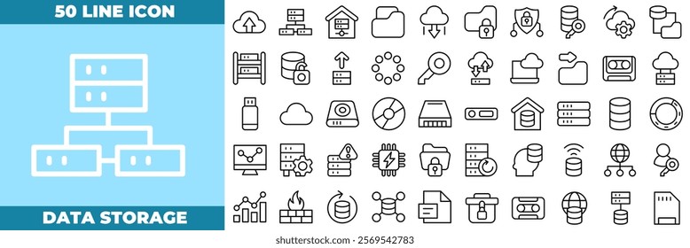 Data Storage Lien Editable Icons set. Vector illustration in modern thin line style of data storage icons: File Organization, Document Storage, File Management, Document Retrieval, etc