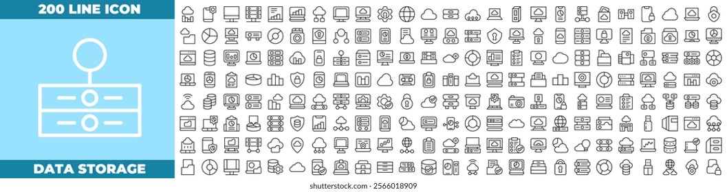 Data Storage Line Editable Icons set. Vector illustration in modern thin line style of data storage icons: cloud computing, IT manager, big data, etc