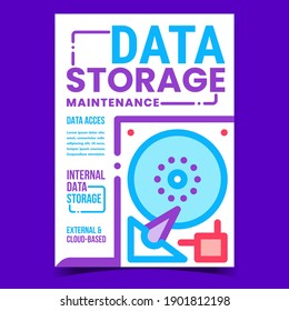 Data Storage Maintenance Promotion Poster Vector. Internal Data Storage Computer Detail Repair And Technical Support Advertising Banner. Hard Drive Concept Template Style Color Illustration