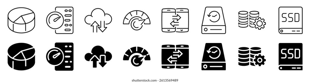 Data storage and processing icon. Linear and silhouette style.