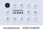 Data storage set icon. Hard disk drive, folder, settings, gear, cloud, solid state, memory card, HDD, SSD, VPS, virtual private server, DNS, SSL, protection. Technology concept. Neomorphism style