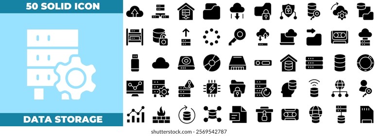 Data Storage Solid Editable Icons set. Vector illustration in modern thin solid style of data storage icons: File Organization, Document Storage, File Management, Document Retrieval, etc