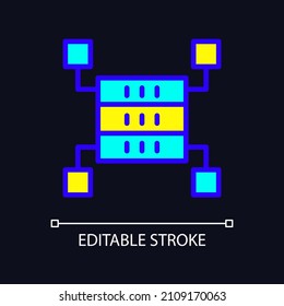 Data storage space RGB color pixel perfect icon for dark theme. Dataset warehousing. Virtual information. Simple filled line drawing on night mode background. Editable stroke. Arial font used