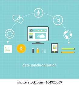 Data Storage and Synchronization Flat Design Elements 