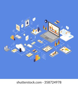 Datenspeicherung und -technologie. Farbige, ironische Vektorgrafik