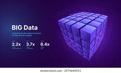 Data Storage Technology Database Concept. Abstract HiTech Background with 3D Cube. Information Processing. Cloud Data Transfer. Vector Illustration.