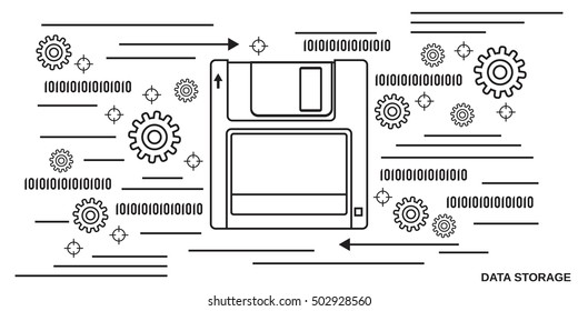 Data storage thin line art style vector web banner template