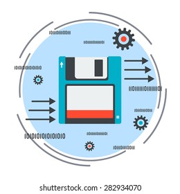 Data storage and transmission flat design style vector concept illustration.