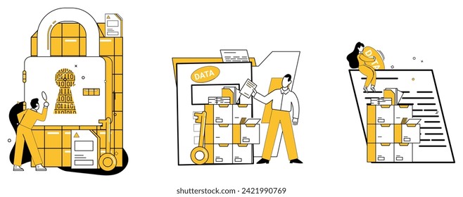 Data storage vector illustration. The data storage concept is foundation upon which tech industry thrives Privacy is preserved through robust measures in data protection and storage