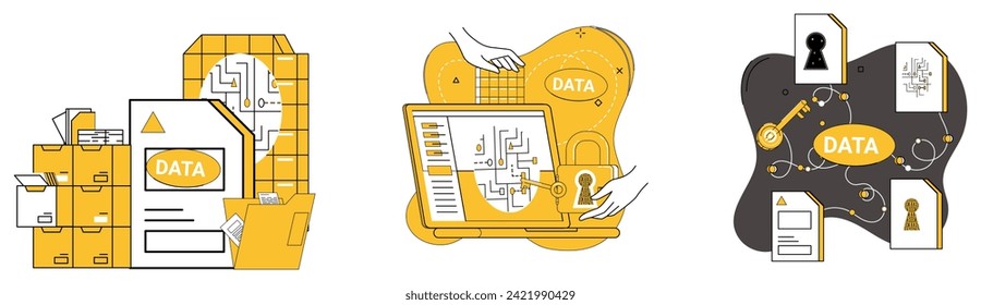 Data storage vector illustration. Datacenters stand as guardians vast networks, ensuring secure data storage Cyberspace thrives on interconnected web data storage and retrieval The business landscape