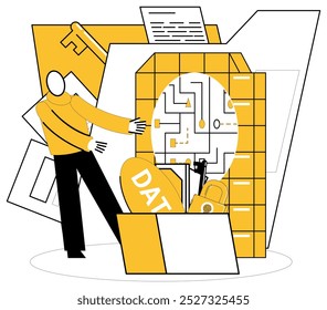 Data storage vector illustration. Datum preservation is critical aspect intricate dance data storage The data storage metaphor likens information preservation to well-organized archive