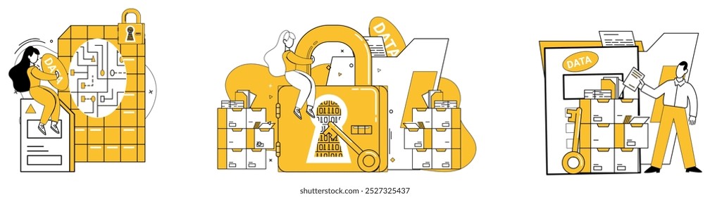 Data storage vector illustration. Data storage is memory bank where information archives its digital essence In realm business, databases act as central store vital information The network server