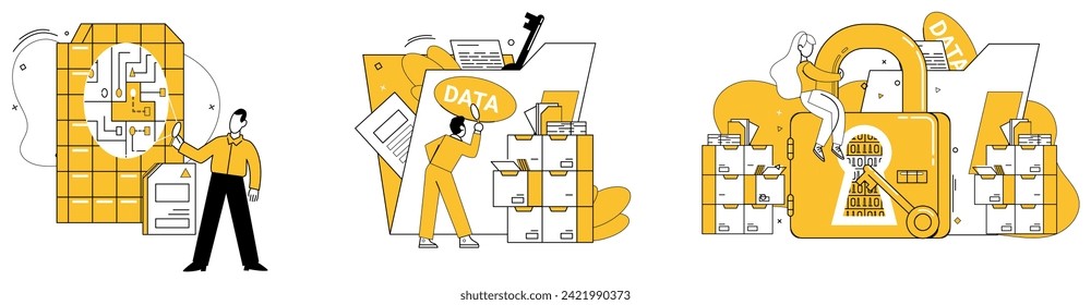 Data storage vector illustration. Data protection is guardian angel sensitive information within data base Digital landscapes flourish with advancements in secure data storage technology