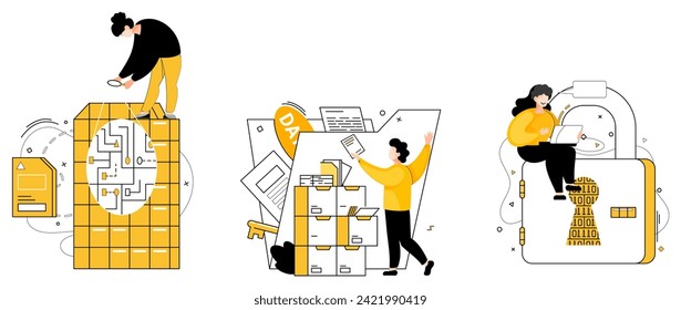 Data storage vector illustration. Secure data storage practices ensure sanctity sensitive information within networks Datum preservation is meticulous curation digital tapestry within data base