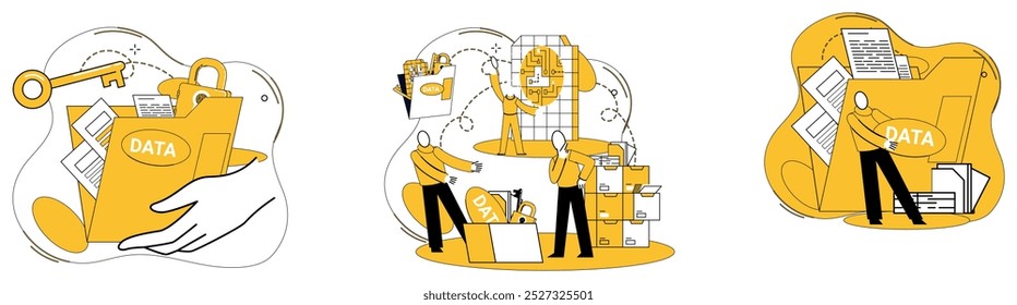 Ilustração do vetor de armazenamento de dados. A tecnologia se maravilha com o armazenamento de dados intrincado e o acesso contínuo às informações As medidas de proteção de dados garantem a inviolabilidade das informações no banco de dados