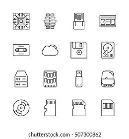 Data storage vector line icon set