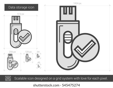 Data storage vector line icon isolated on white background. Data storage line icon for infographic, website or app. Scalable icon designed on a grid system.