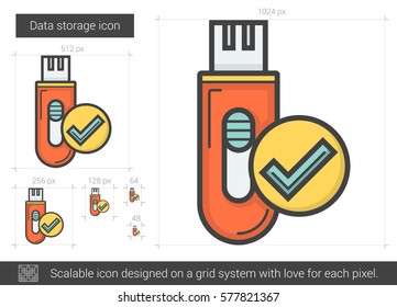 Data storage vector line icon isolated on white background. Data storage line icon for infographic, website or app. Scalable icon designed on a grid system.