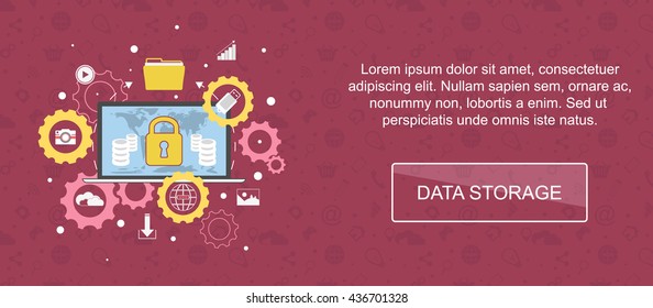 Data storage. Web banner, slider or vector flat background.