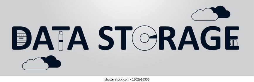 Data Storage Word Text Illustration. Data Storage Network Flat Vector.