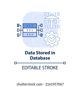 Data stored in database light blue concept icon. Database management system abstract idea thin line illustration. Isolated outline drawing. Editable stroke. Arial, Myriad Pro-Bold fonts used