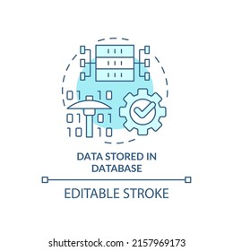 Data stored in database turquoise concept icon. Database management system abstract idea thin line illustration. Isolated outline drawing. Editable stroke. Arial, Myriad Pro-Bold fonts used