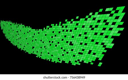 Data stream. Green pixel wave on black backgrond.  Abstract digital vector Illustration. Modern technology design. Hi tech banner.