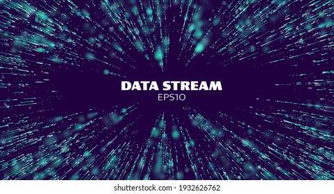 Data stream tunnel. Binary data matrix stream. Digital fast motion. Tranfer tech