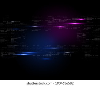 Los flujos de datos se mueven sobre un fondo neón oscuro. Antecedentes abstractos al estilo del ciberpunk.