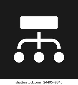 Data structuration process pixel dark mode glyph ui icon. Infographic plan. User interface design. White silhouette symbol on black space. Solid pictogram for web, mobile. Vector isolated illustration