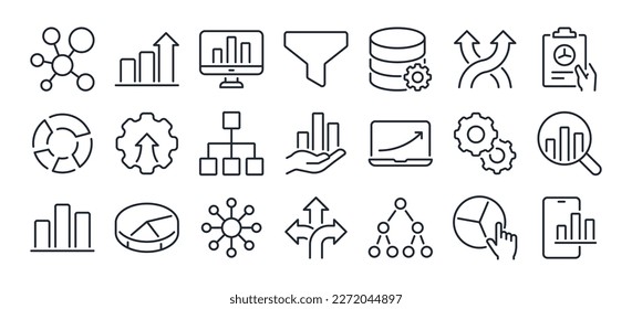 Data structure and analysis concept editable stroke outline icon isolated on white background flat vector illustration. Pixel perfect. 64 x 64.