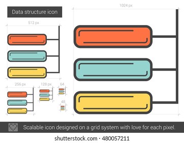 Data structure vector line icon isolated on white background. Data structure line icon for infographic, website or app. Scalable icon designed on a grid system.