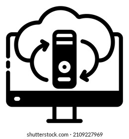 data sync and data back up cloud computing network icon illustration black and white 