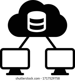 Data Sync Symbol, Remote Database Access Sign, Cloud Computing and Backup Storage of Office Data from Home Network concept vector glyp icon design, Work from home symbol on white background