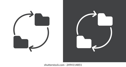 Icono de sincronización de datos Conjunto plano en Vector de contorno de color blanco y negro