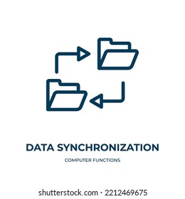Data synchronization icon. Linear vector illustration from computer functions collection. Outline data synchronization icon vector. Thin line symbol for use on web and mobile apps, logo, print media.