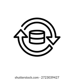 Icono de línea de sincronización de datos, símbolo de esquema para la correspondencia de Actualizar, actualización de la nube, copia de seguridad del sistema, conexión perfecta y administración de continuidad. Icono de signo de Vector.
