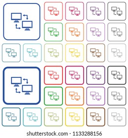 Data syncronization color flat icons in rounded square frames. Thin and thick versions included.