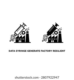 Data syringe injecting into factory building with gears and smoke building injection industrial