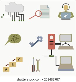 Data system and technology icon set, isolated on white