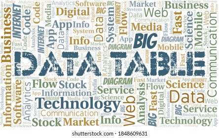 Data Table vector word cloud, made with text only.