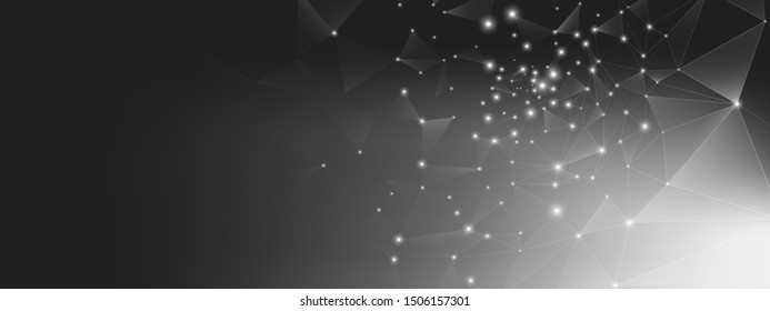 Data Tech Concept. Gray Science Wallpaper. Gradient Geometric Background. Dark Polygonal Texture. Abstract Data Flow. Black Science Visualization. Gray Illustration. Vector Science Flyer.