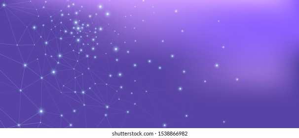 Data Tech Concept. Magic Science Wallpaper. Cosmic Geometric Background. Violet Polygonal Pattern. Abstract Data Flow. Gradient Vector Science Flyer. Purple Illustration. High Big Data Banner.