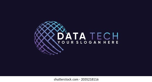 Data tech global logo design inspiration with unique line art style Premium vector