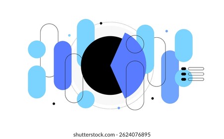 Data tech. Pie chart with bar chart and data bubbles. Abstract flat illustration. Vector file.