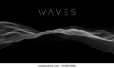 Data technology abstract futuristic illustration. Sound waves with music waves 3D rendering. Big data visualization .